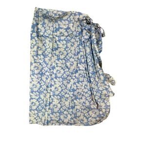 Blue Ginger Woman M Hawaiian Cotton Wrap Skirt Blue White Floral Hibiscus Size M